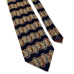 Bravini Silk Tie Quiet Luxury Old Money Geometric‎ Blue Gold Made in USA …